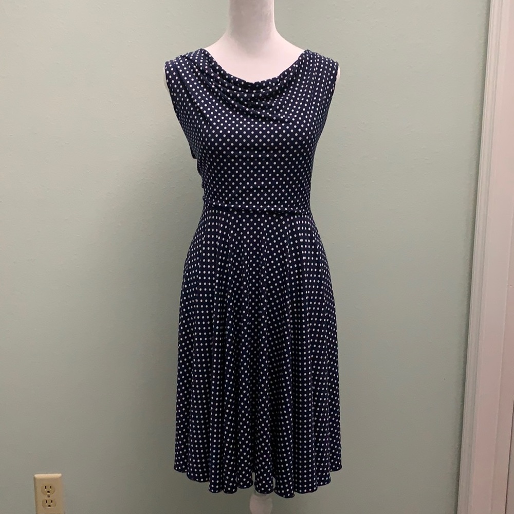 Retro Polka Dot Navy and White Dress
